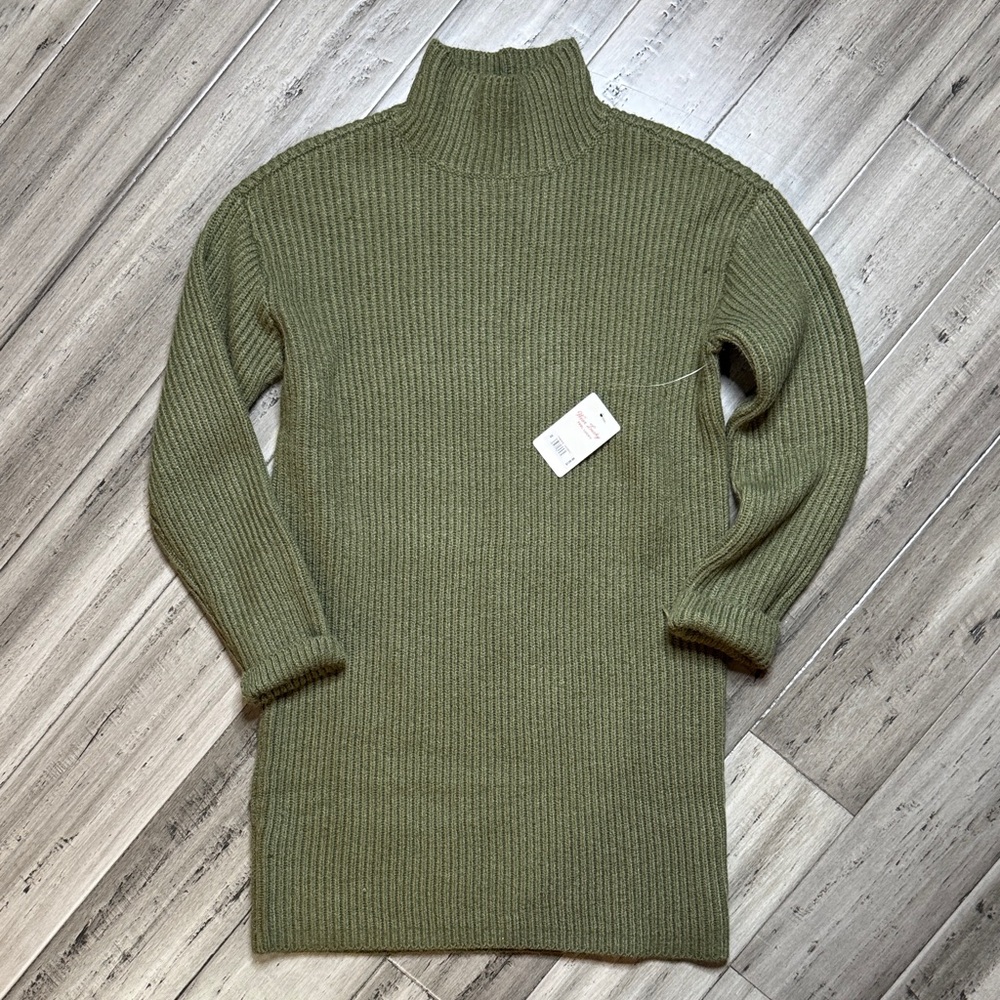 NWT LUCKY BRAND MOCK NECK RIBBED SWEATER DRESS OLIVE GREEN WOOL BLEND SIZE XS - Picture 2 of 11